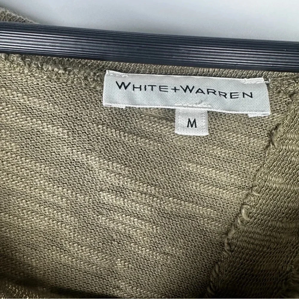 White + Warren Olive Cotton Open Back Sweater Size Medium - Picture 3 of 5
